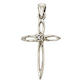 14K White Gold Diamond Cross Pendant