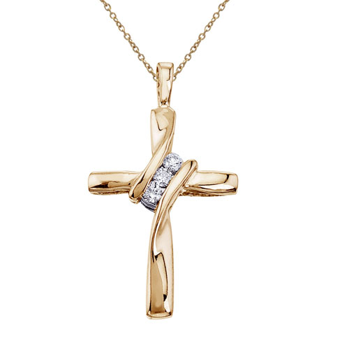 14K Yellow Gold Off Set Diamond Cross Pendant