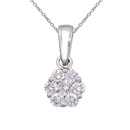 14K White Gold .50 Ct Cluster Diamond Pendant