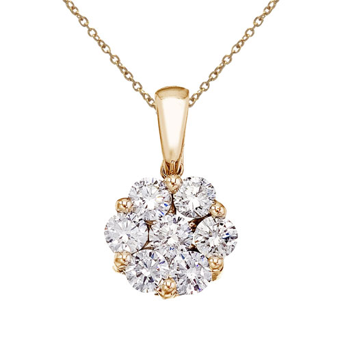 14K Yellow Gold 1 Ct Cluster Diamond Pendant
