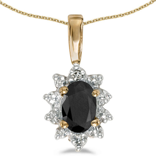 14k Yellow Gold Oval Onyx And Diamond Pendant