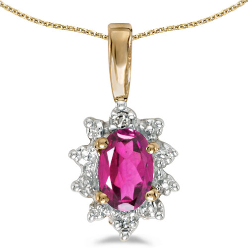 14k Yellow Gold Oval Pink Topaz And Diamond Pendant