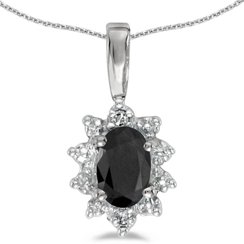 14k White Gold Oval Onyx And Diamond Pendant