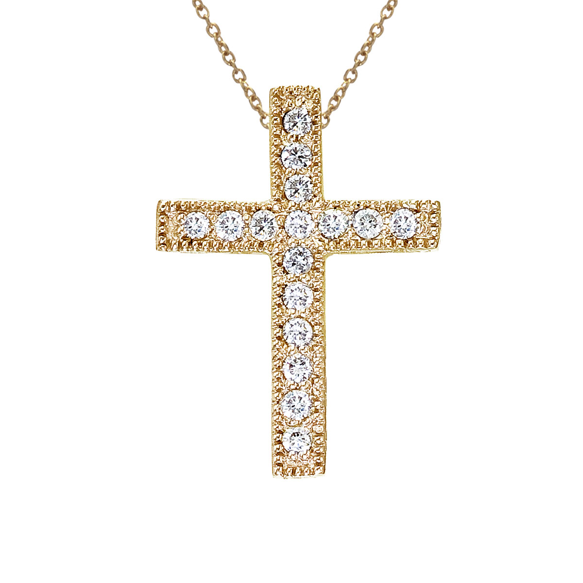 14K Yellow Gold .16 Ct Scroll Diamond Cross Pendant