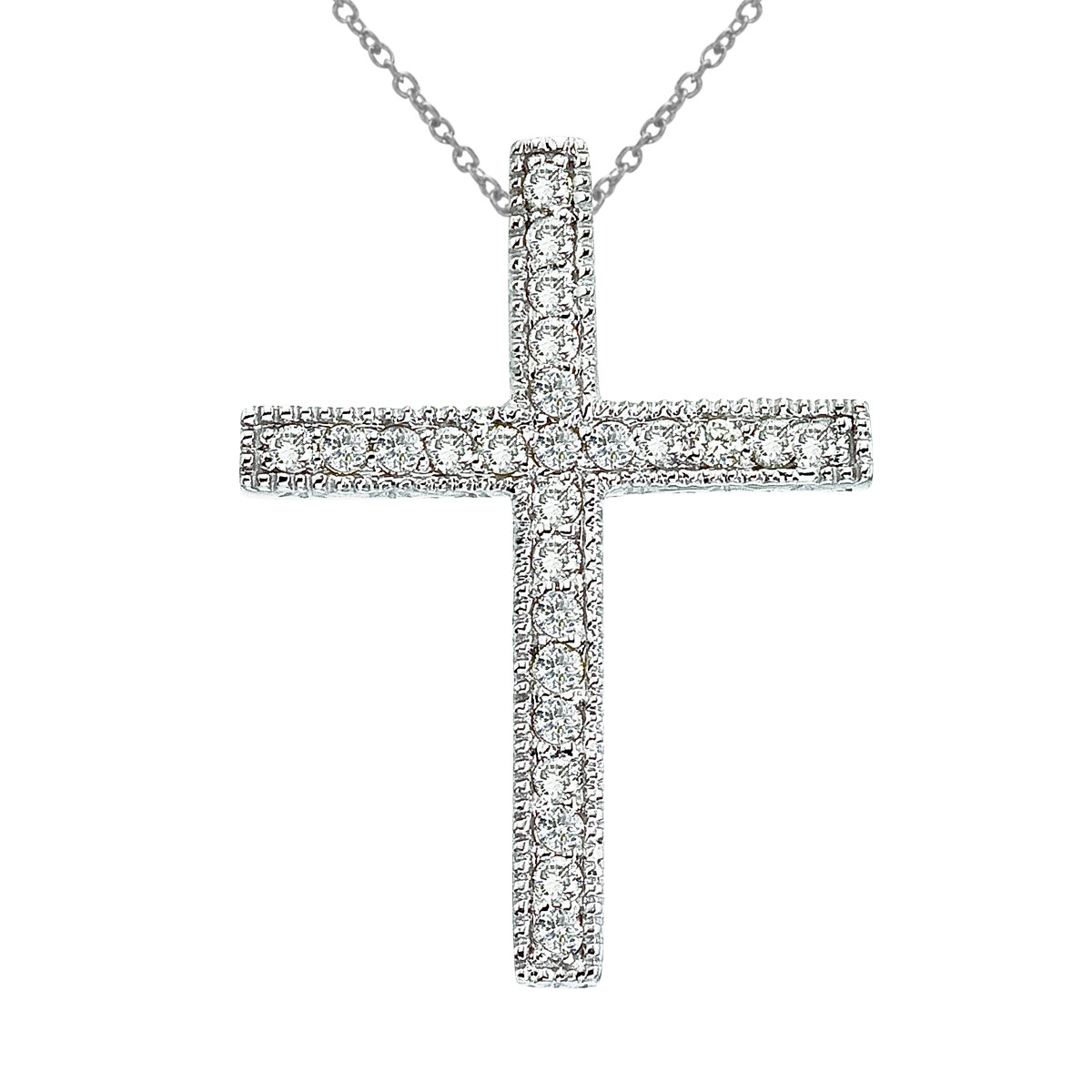 14K White Gold Large Scroll .25 Ct Diamond Cross Pendant