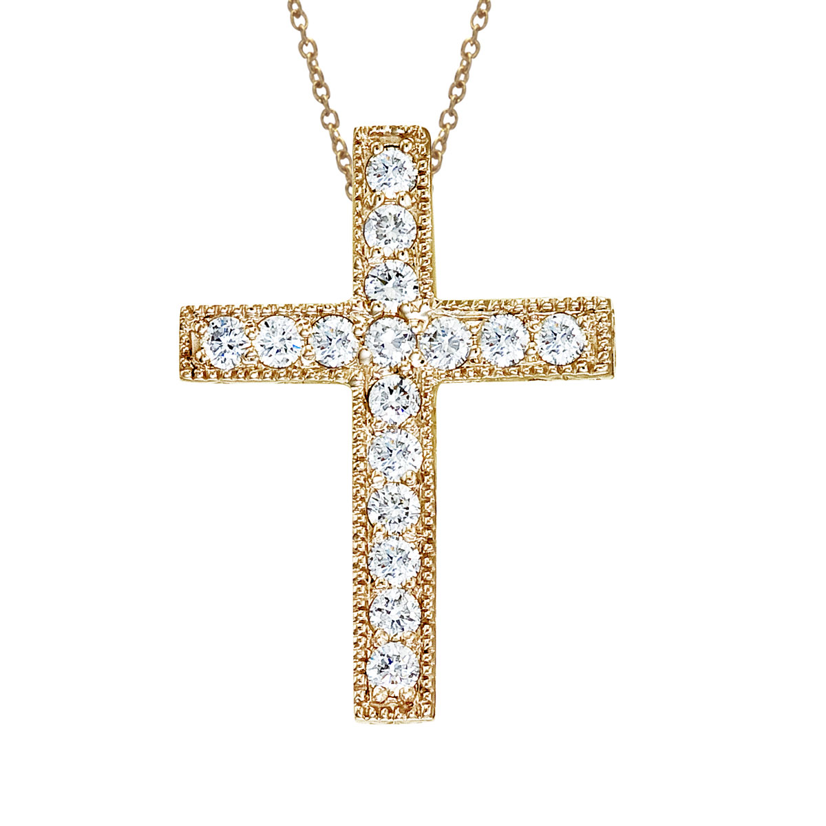 14K Yellow Gold Large Scroll .50 Ct Diamond Cross Pendant