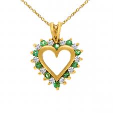 14k Yellow Gold Emerald and Diamond Heart Shaped Pendant