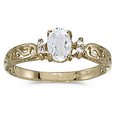 10k Yellow Gold Oval White Topaz And Diamond Ring