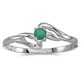 14k White Gold Round Emerald Ring