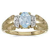 10k Yellow Gold Oval Aquamarine And Diamond Ring