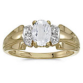 14k Yellow Gold Oval White Topaz And Diamond Ring