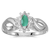 10k White Gold Marquise Emerald And Diamond Ring