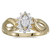 14k Yellow Gold Marquise White Topaz And Diamond Ring