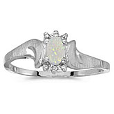 10k White Gold Oval Opal And Diamond Satin Finish Ring