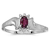 10k White Gold Oval Rhodolite Garnet And Diamond Satin Finish Ring