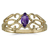 10k Yellow Gold Marquise Amethyst Filagree Ring