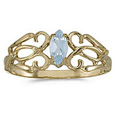 10k Yellow Gold Marquise Aquamarine Filagree Ring