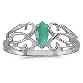 10k White Gold Marquise Emerald Filagree Ring