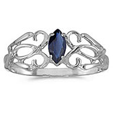 10k White Gold Marquise Sapphire Filagree Ring