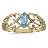 14k Yellow Gold Marquise Blue Topaz Filagree Ring