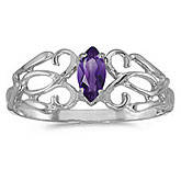 14k White Gold Marquise Amethyst Filagree Ring