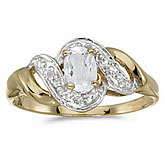 14k Yellow Gold Oval White Topaz And Diamond Swirl Ring