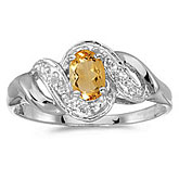 14k White Gold Oval Citrine And Diamond Swirl Ring