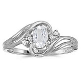 10k White Gold Oval White Topaz And Diamond Ring
