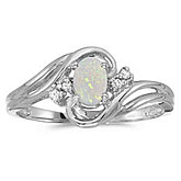 10k White Gold Oval Opal And Diamond Ring