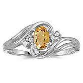 14k White Gold Oval Citrine And Diamond Ring