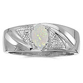 10k White Gold Oval Opal And Diamond Gents Ring