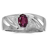 14k White Gold Oval Rhodolite Garnet And Diamond Gents Ring