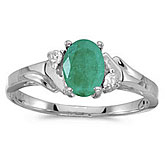 10k White Gold Oval Emerald And Diamond Ring