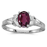 10k White Gold Oval Rhodolite Garnet And Diamond Ring