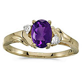 14k Yellow Gold Oval Amethyst And Diamond Ring