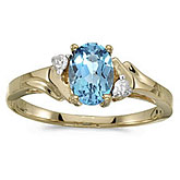 14k Yellow Gold Oval Blue Topaz And Diamond Ring
