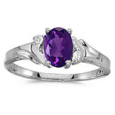 14k White Gold Oval Amethyst And Diamond Ring