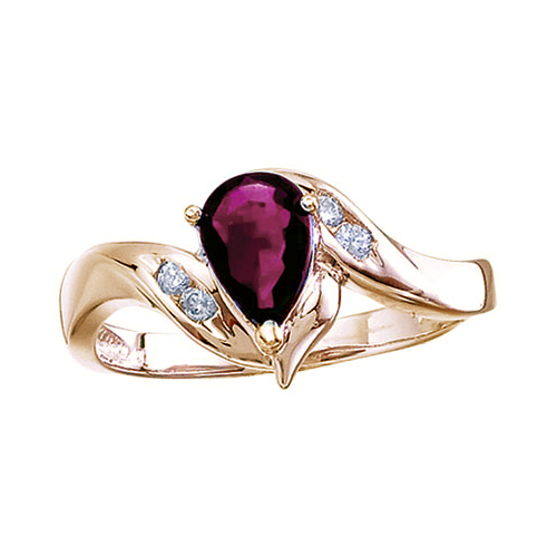 14k Yellow Gold Pear Ruby And Diamond Swirl Ring