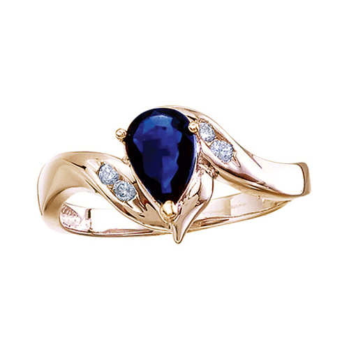14k Yellow Gold Pear Sapphire And Diamond Swirl Ring