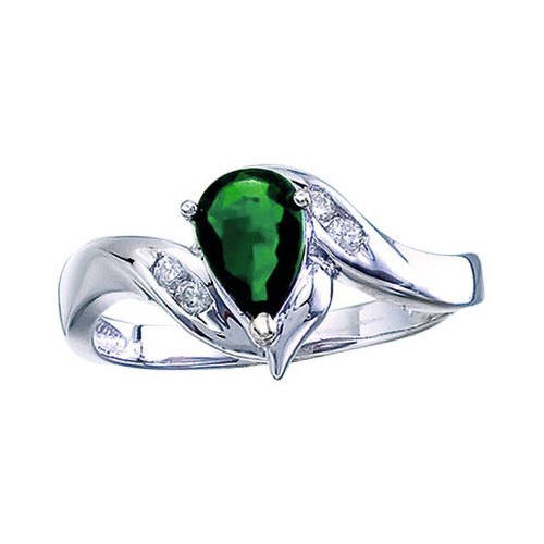 14k White Gold Pear Emerald And Diamond Swirl Ring