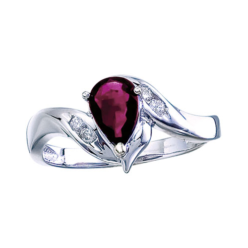 14k White Gold Pear Ruby And Diamond Swirl Ring
