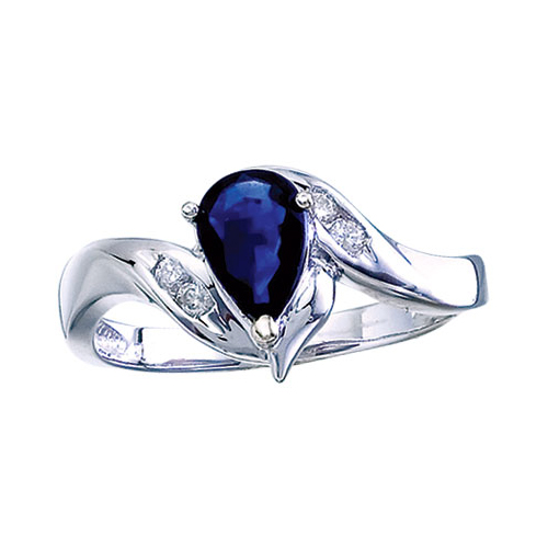 14k White Gold Pear Sapphire And Diamond Swirl Ring