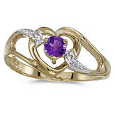 10k Yellow Gold Round Amethyst And Diamond Heart Ring