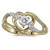 10k Yellow Gold Round White Topaz And Diamond Heart Ring