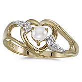 10k Yellow Gold Pearl And Diamond Heart Ring