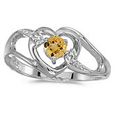 10k White Gold Round Citrine And Diamond Heart Ring