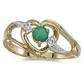 14k Yellow Gold Round Emerald And Diamond Heart Ring