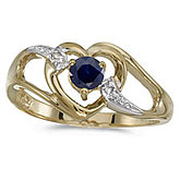 14k Yellow Gold Round Sapphire And Diamond Heart Ring