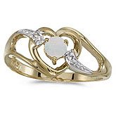 14k Yellow Gold Round Opal And Diamond Heart Ring
