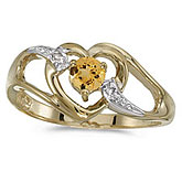 14k Yellow Gold Round Citrine And Diamond Heart Ring